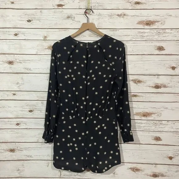 Pam & Gela Long Sleeve Silk Romper - Black & Cream - 0